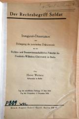 P 809 Wol : Der Rechtsbegriff Soldat (Inaugural-Dissertation, 1938)
 (1938)
