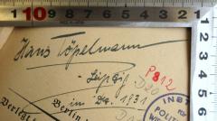 - (Töpelmann, Hans), Von Hand: Name, Datum, Ortsangabe; 'Hans Töpelmann
- Leipzig.
im Dez. 1931'. 