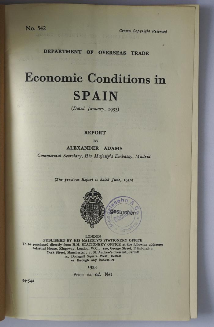 Ibl 231 : Economic conditions in Spain (1933)