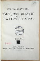 P 809 Pop : Krieg, Wehrpflicht und Staatsverfassung (1921)