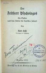P 812 106 : Der Feldherr Psychologos - Ein Suchen nach dem Führer der deutschen Zukunf (1922)