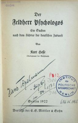 P 812 106 : Der Feldherr Psychologos - Ein Suchen nach dem Führer der deutschen Zukunf (1922)