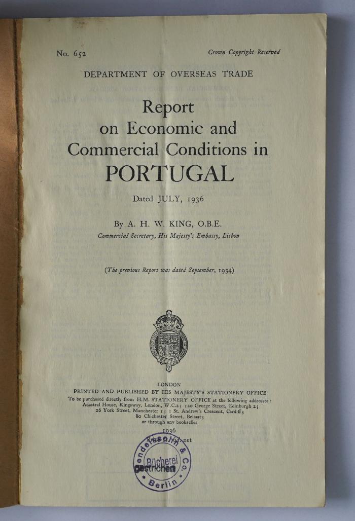 Ibl 233 : Report on economic and commercial conditions in Portugal (1936)