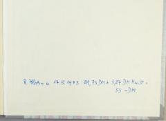 - (Klahn, R.), Von Hand: Buchbinder; 'R. Klahn d. 17.5.1973: 29,73 DM + 3,27 DM MwSt. = 33.- DM.'. 