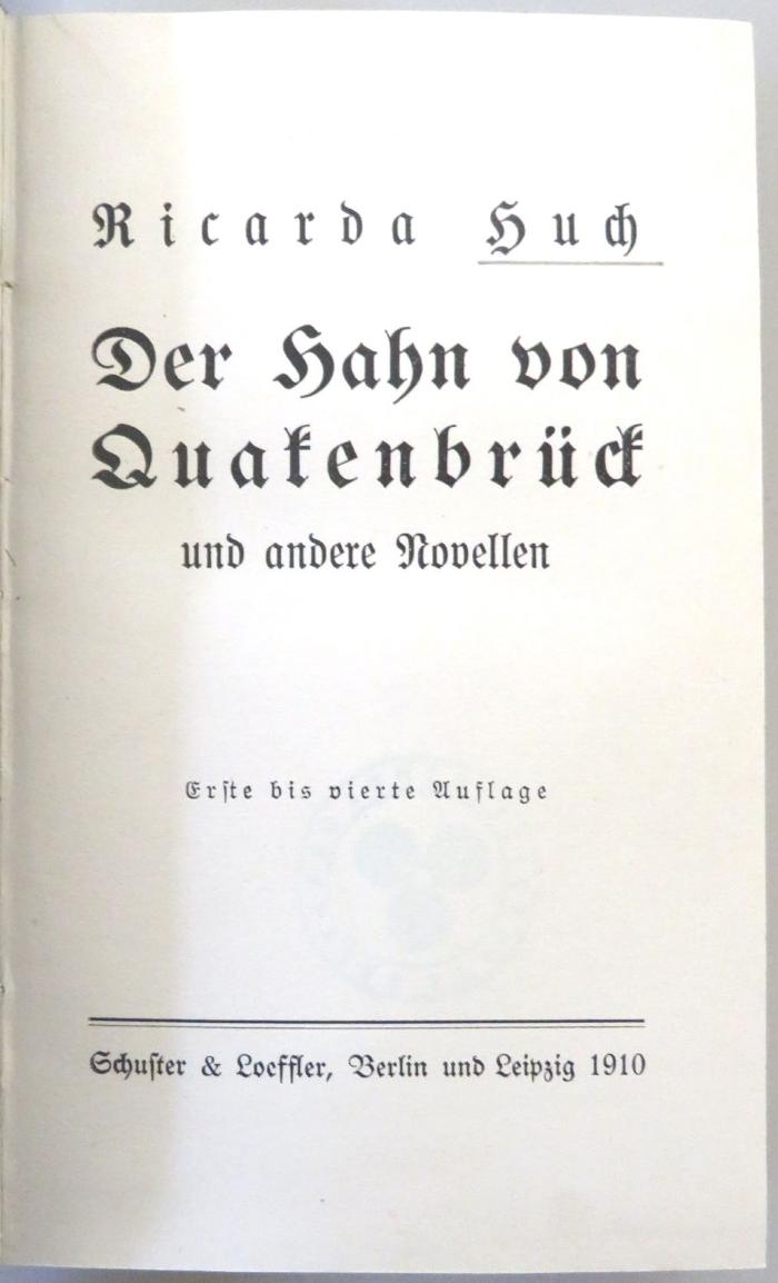 Z 11502 : Der Hahn von Quakenbrück und andere Novellen (1910)