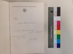 - (Bab, Julius), Von Hand: Widmung, Autor; 'Frau Elli Abrahamsohn in alter Hochschätzung herzlich zugeeignet, Weihnachten 1928, Neujahr 1929, Julius Bab'. 