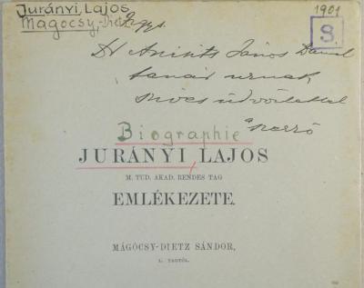 - (Anisits, Johann Daniel), Von Hand: Widmung, Notiz; 'Dr Anisits Jona Daniel 
fanair uruad
a pesso'. 