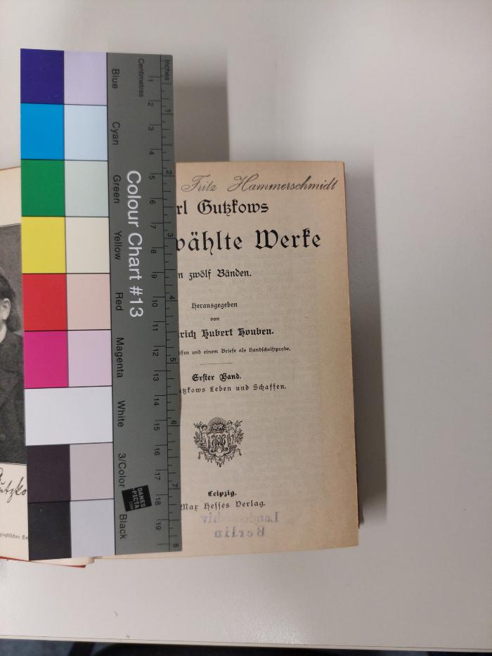 Kult 921a : Karl Gutzkows ausgewählte Werke in zwölf Bänden;- (Hammerschmidt, Fritz), Stempel: Name; 'Fritz Hammerschmidt'.  (Prototyp)