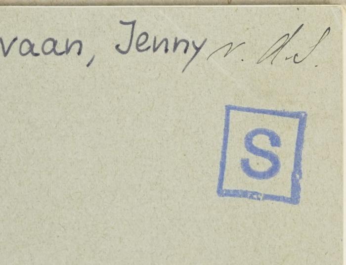 -, Von Hand: Notiz; 'v. d. S.
[van den Schrijver, dt. vom Autor]'