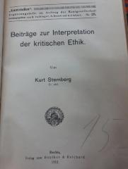 VIII 978 Erg.H.25 2.Ex.: Beiträge zur Interpretation der kritischen Ethik (1912)