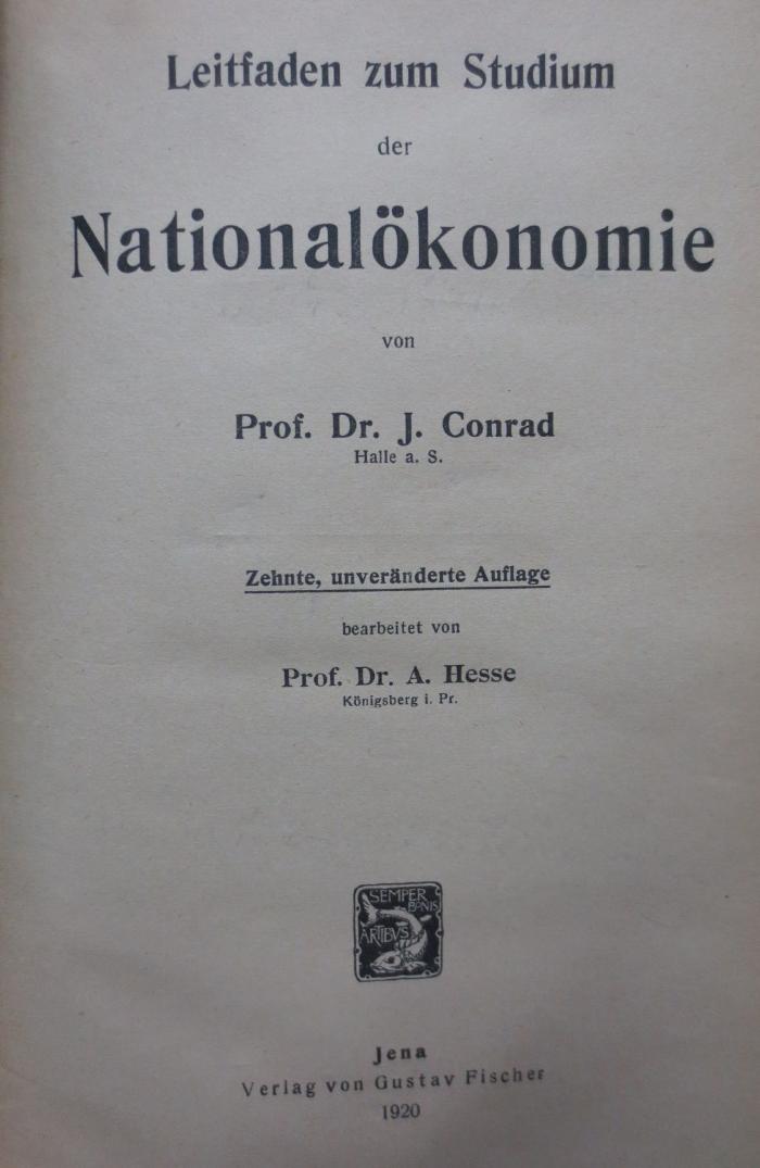 VII 5287 aa: Leitfaden zum Studium der Nationalökonomie (1920)