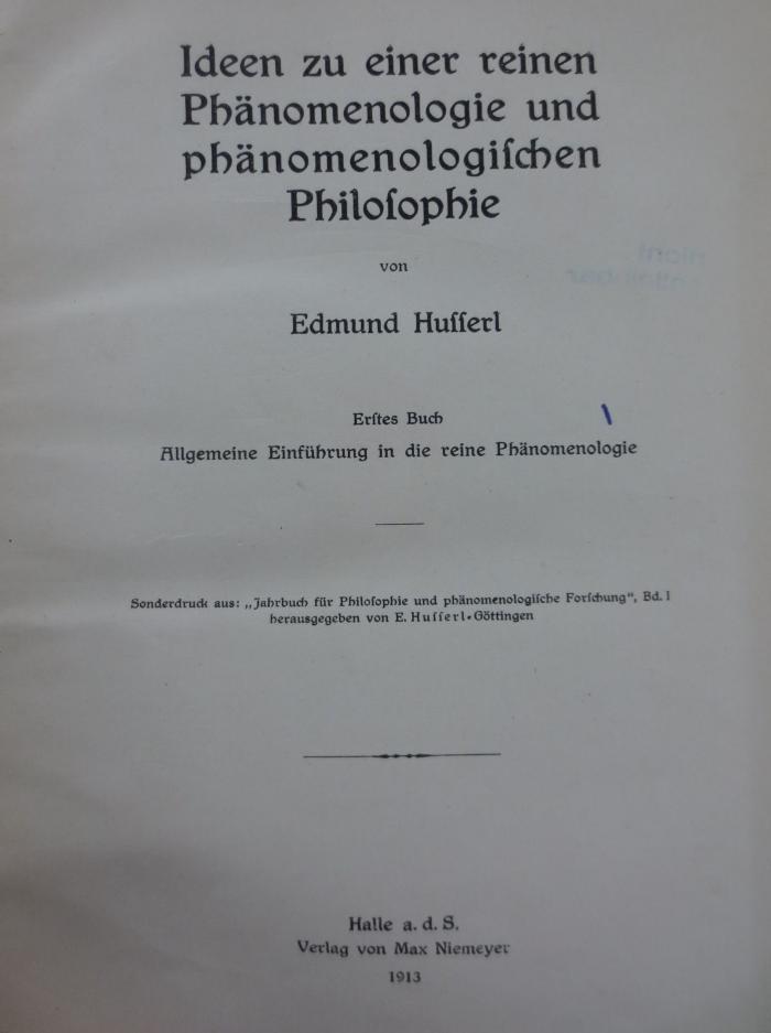 VIII 1369 1.1913: Allgemeine Einführung in die reine Phänomenologie (1913)