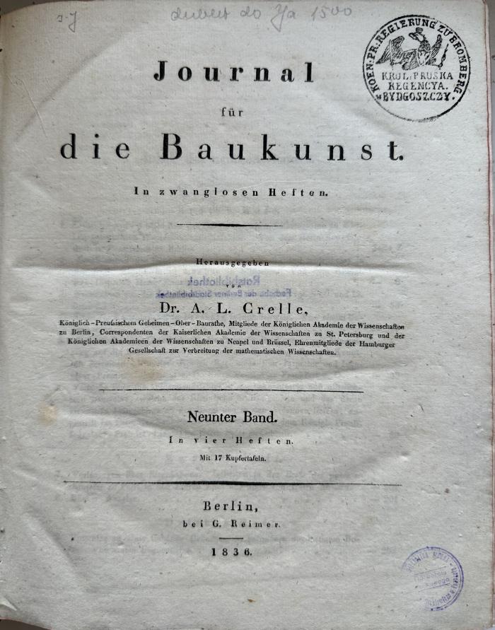  Journal für die Baukunst: In zwanglosen Heften (1836)