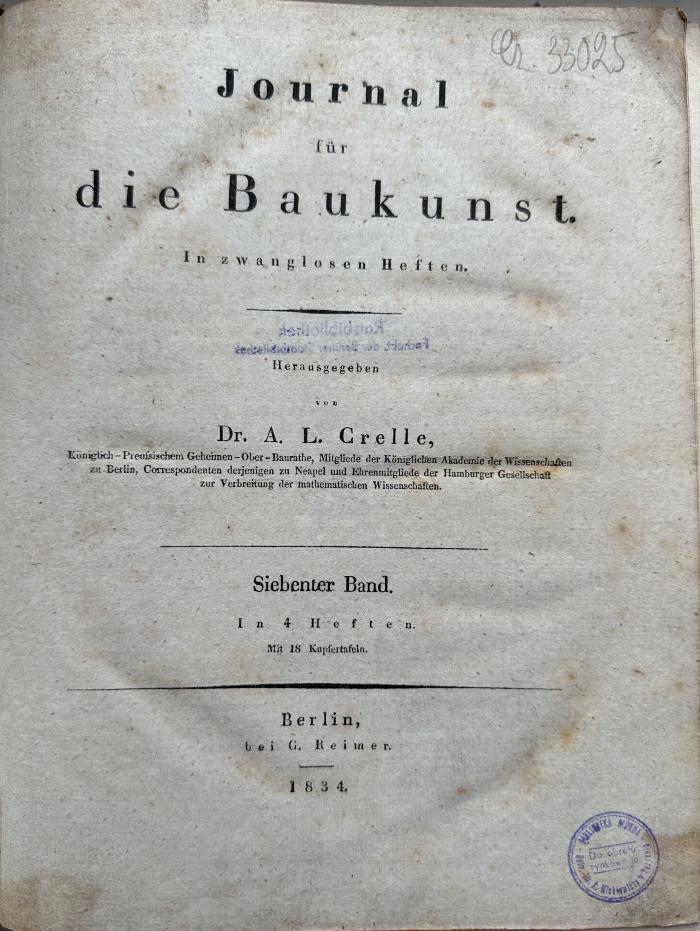  Journal für die Baukunst: in zwanglosen Heften (1834)