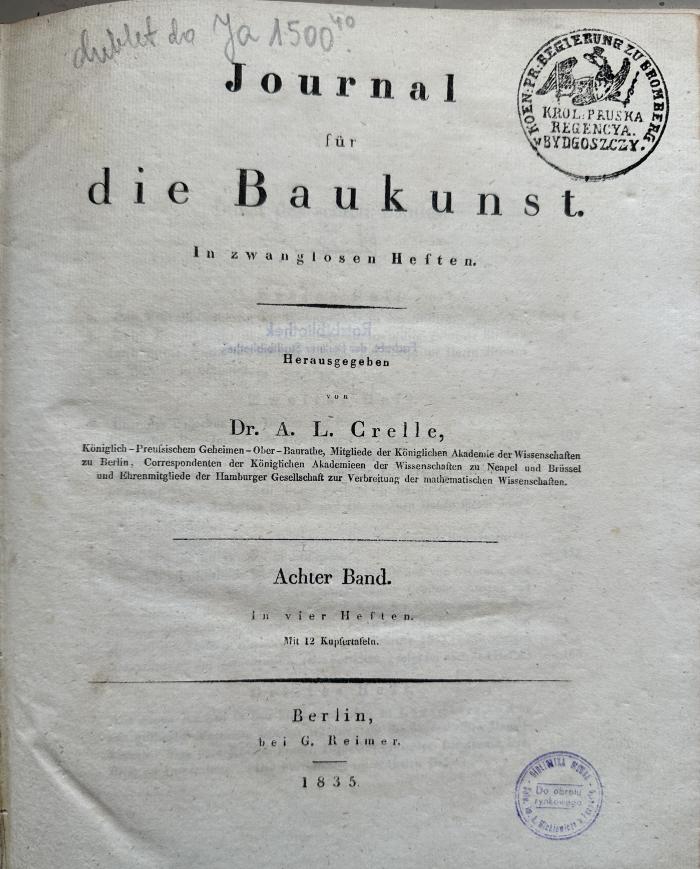  Journal für die Baukunst: In zwanglosen Heften (1835)