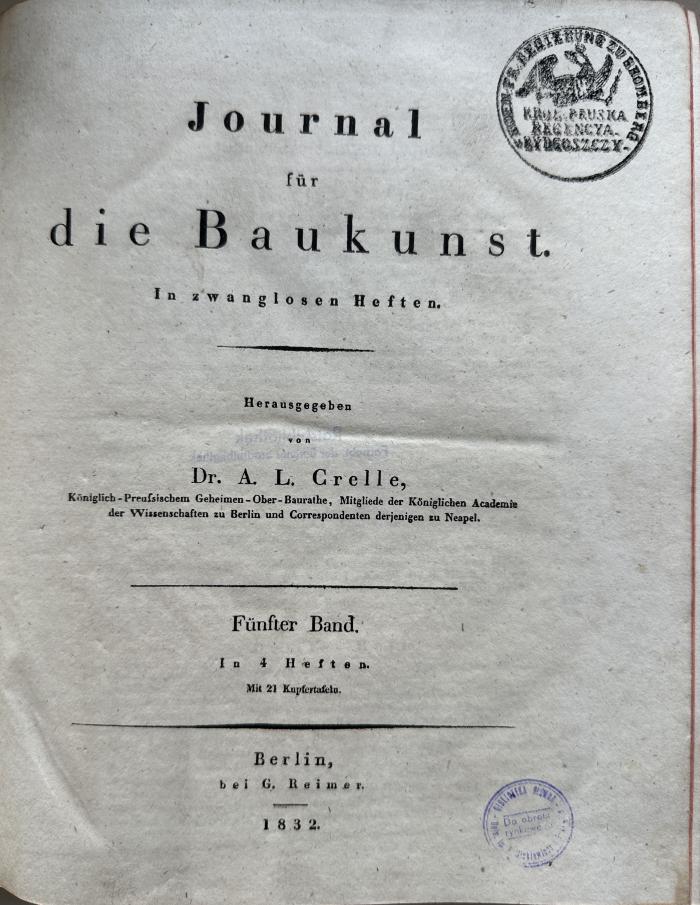  Journal für die Baukunst: In zwanglosen Heften (1832)