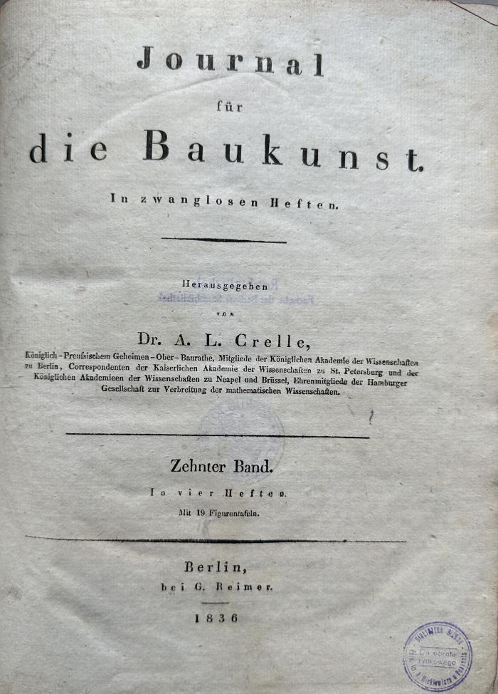  Journal für die Baukunst: In zwanglosen Heften (1836)