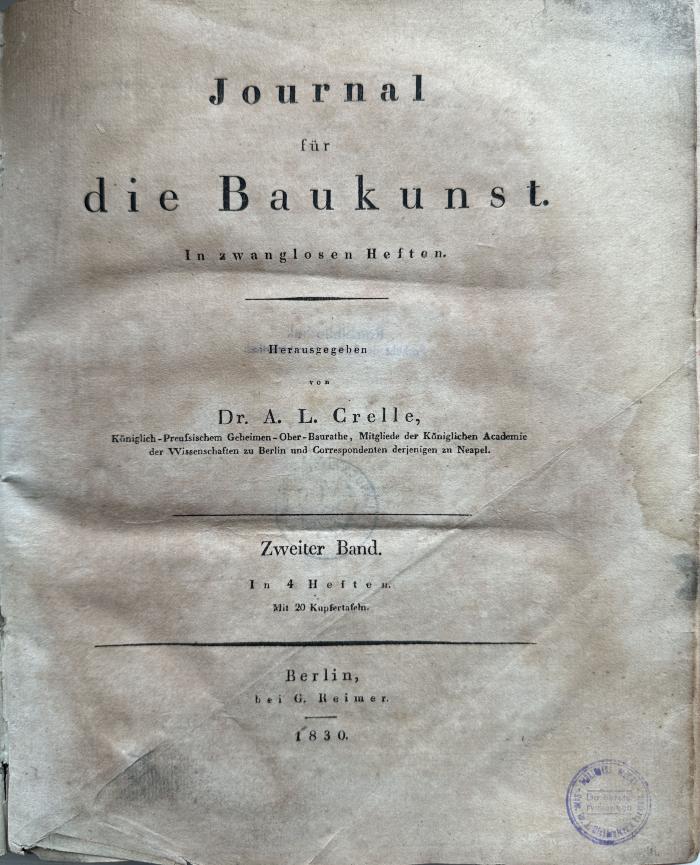  Jorunal für die Baukunst: In zwanglosen Heften (1830)