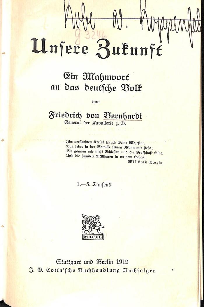 G 3246 : Unsere Zukunft. Ein Mahnwort an das deutsche Volk. (1912)