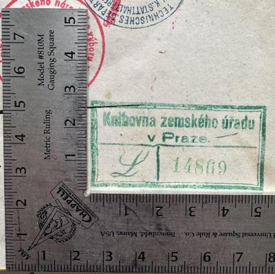 - (Technische Bibliothek des Landesnationalausschusses in Prag), Stempel: Signatur, Berufsangabe/Titel/Branche, Ortsangabe; 'Knihovna zemského úřadu v Praze
L 14869'. 