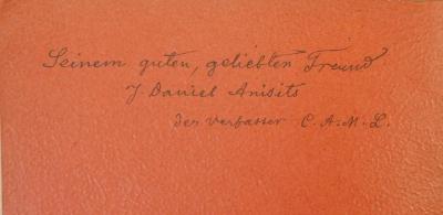 - (Anisits, Johann Daniel), Von Hand: Name, Widmung; 'Seinem guten, geliebten Freund
J. Daniel Anisits 
der Verfasser C. A. M. L. '. 