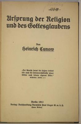 8/721 : Ursprung der Religion und des Gottesglaubens. (1913)