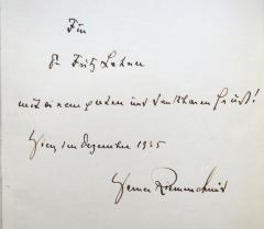 - (Riemerschmid, Werner;Lehner, Fritz), Von Hand: Widmung; 'Für
S.[?] Fritz Lehner
mit einem guten und dankbaren Gruß!
Wien, im Dezember 1935
Werner Riemerschmid'. 