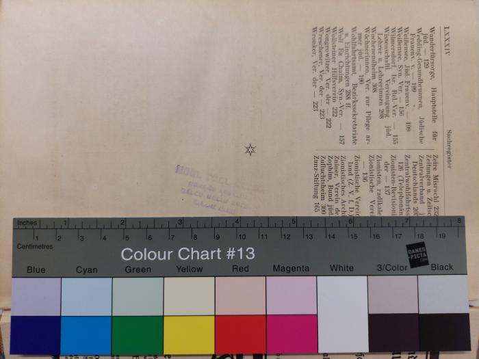 Zs 106 : Jüdisches Jahrbuch für Gross-Berlin 2. Ausgabe 1928 (1928);-, Stempel: ; 'Hebräische Buchstaben'