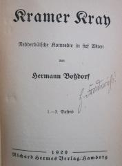Cx 78: Kramer Kray : Nedderdütsche Komeedie in fief Akten (1920)