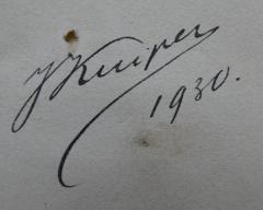 - (Kuiper, Franciscus Bernardus Jacobus), Von Hand: Autogramm, Name, Datum; 'J Kuiper
1930'. 