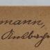 - (Ruhemann, Else), Von Hand: Autogramm, Name, Ortsangabe; 'Else Ruhemann, Berlin w. 50.
Ansbacherstr. 37.'.  (Prototyp)
