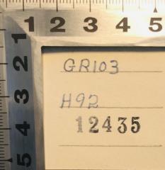 - (Schönemann, Friedrich;Universität Berlin), Von Hand: Nummer; 'GR103 (von Hand)
H92 (von Hand)
12435 (gestempelt)'. 