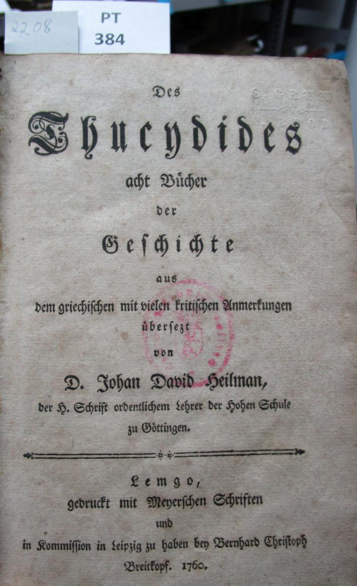  Des Thucydies acht Bücher der Geschichte (1760)