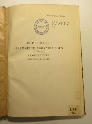 SF 5380.1922-6,2 : Gesammelte Abhandlungen. 6,[2]. Abhandlungen über die Theorie der Transformationsgruppen. 2. Abt. (1927)