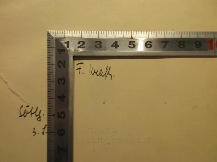 SK 700 H967 : Vorlesungen über allgemeine Funktionentheorie und elliptische Funktionen (1922);-, Von Hand: Autogramm, Name; 'F. Krafh.[?]'