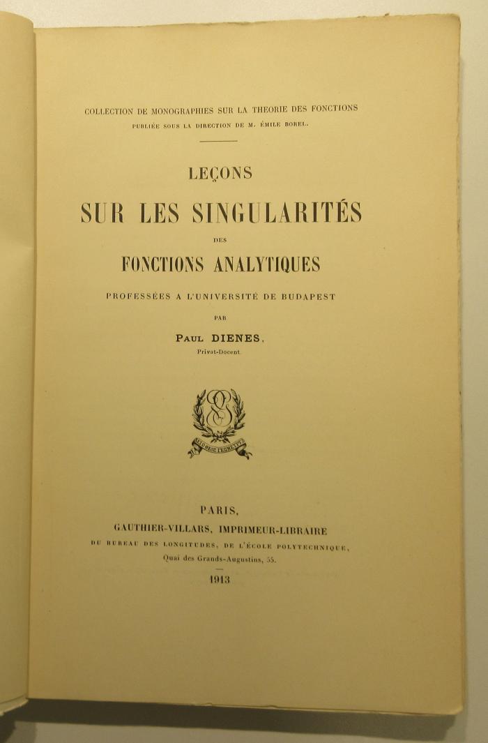 SK 700 D562+2 : Leçons sur les singularités des fonctions analytiques (1913)