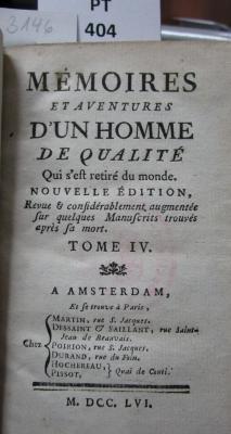  Mémoires et aventures d'un homme de qualité qui s'est retiré du monde. Nouvelle édition revue & considérablement augmentée sur quelques manuscrits trouvés après sa mort : Tome IV (1756)