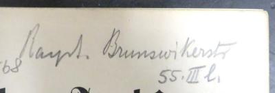 - (Raydt, W.), Von Hand: Name, Ortsangabe; 'Raydt Brunswikerstr. 55. III l[inks].'. 
