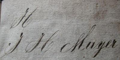  [Johann Jakob Rousseau's Bürgers zu Genf] Romane : Zweyter Band (1789);- (Mayer, J. H.[?]), Von Hand: Autogramm, Name; 'H
J H Mayer'. 