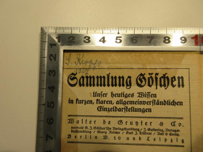 SK 700 R795(2) : Einleitung in die Funktionentheorie (1918);- (Kropp, Gerhard), Von Hand: Autogramm, Name, Datum; 'G. Kropp 1927'. 