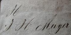 - (Mayer, J. H.[?]), Von Hand: Autogramm, Name; 'H
J H Mayer'. 
