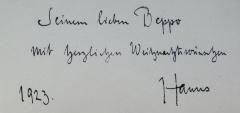 - ([?], Hanns;[?], Beppo), Von Hand: Widmung; 'Seinem lieben Beppo / mit herzlichen Weihnachtswünschen / 1923. Hanns'. 