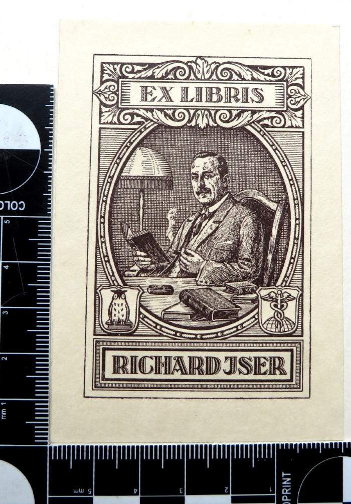 - (Iser, Richard), Etikett: Exlibris; 'EX LIBRIS / RICHARD ISER'. 