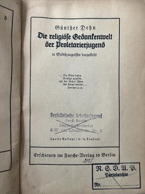 00/12912 : Die religiöse Gedankenwelt der Proletarierjugend (1924)