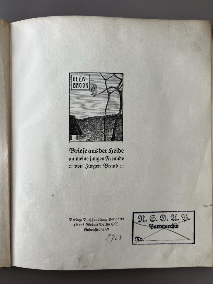 00/12907 : Ulenbrook : Briefe aus der Heide an meine jungen Freunde (1907)