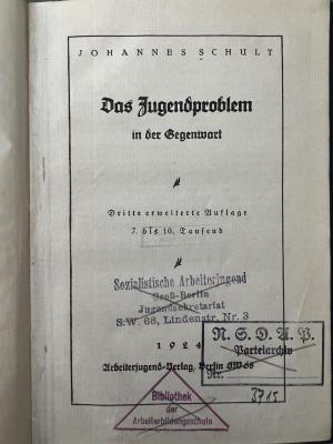 00/12898 : Das Jugendproblem in der Gegenwart (1924)