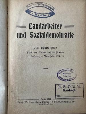 00/12885 : Landarbeiter und Sozialdemokratie (1907)