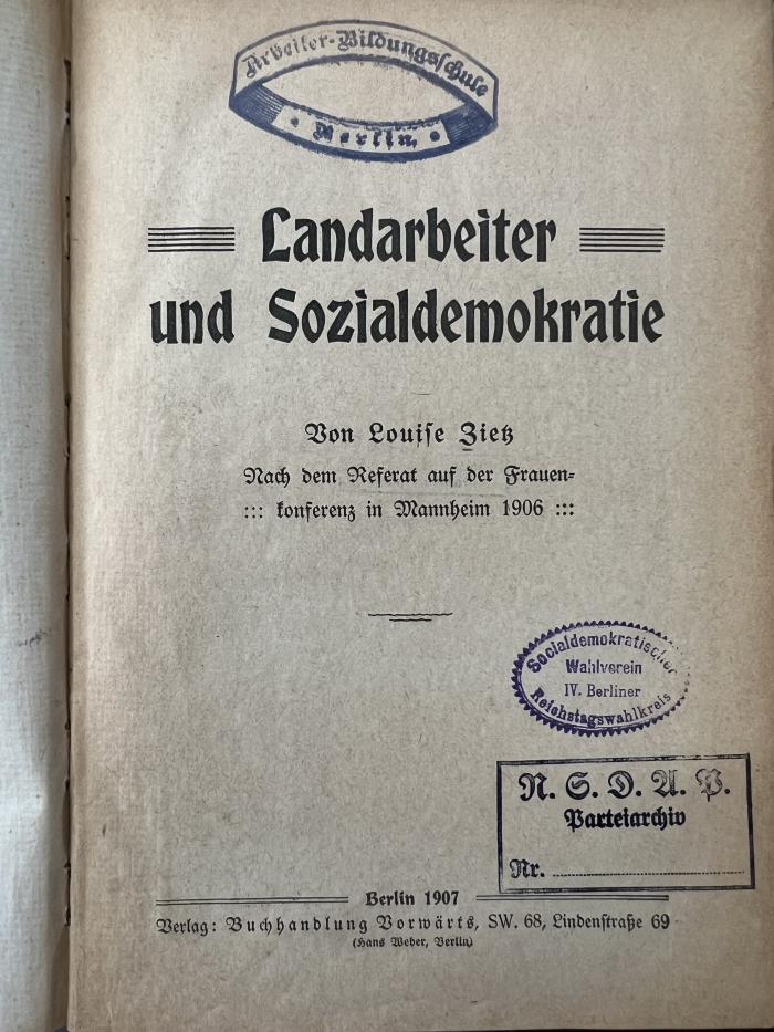 00/12885 : Landarbeiter und Sozialdemokratie (1907)