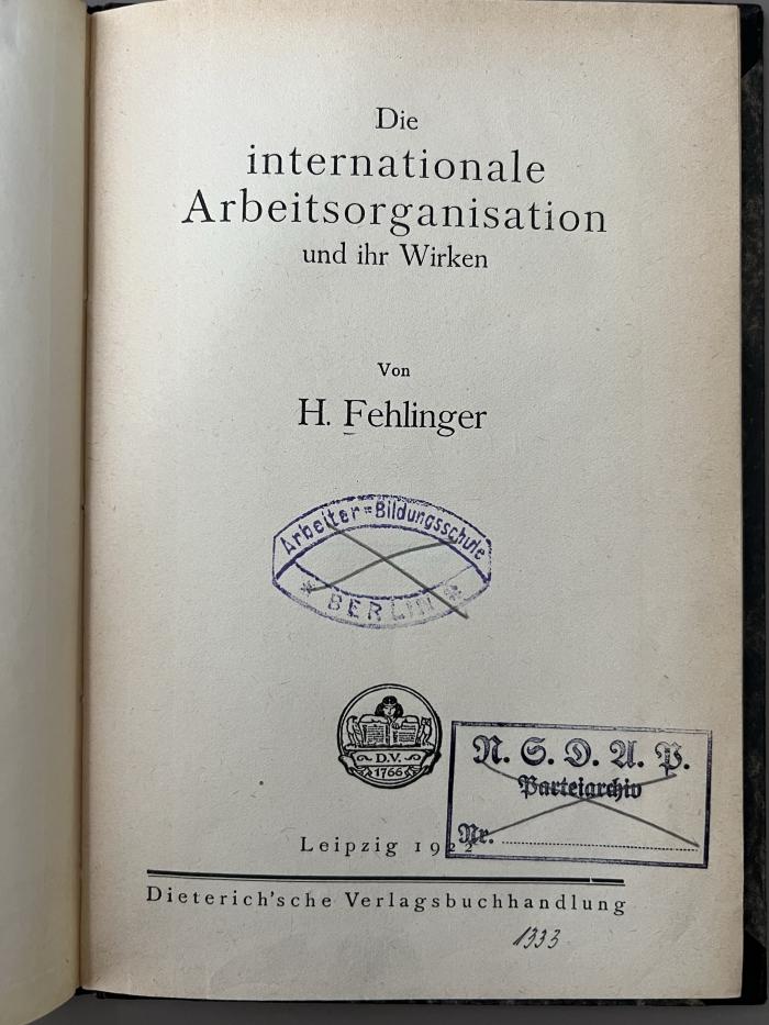 00/12891a : Die internationale Arbeitsorganisation und ihr Wirken (1922)