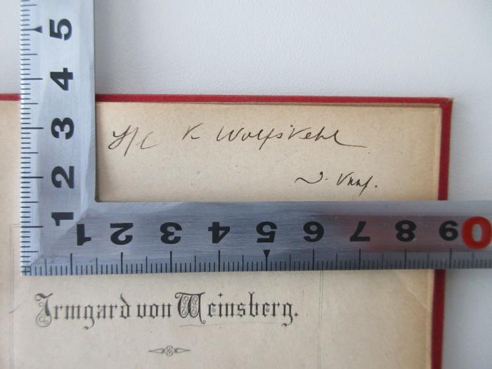 - (Wolfskehl, K.), Von Hand: Widmung; '(Herrn) K Wolfskehl v. Verf.'. 